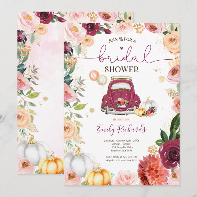 Invitación Ducha de novia de calabaza de calabaza de piel de  (Anverso / Reverso)