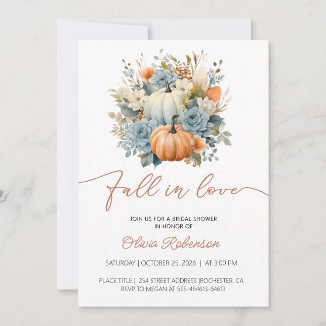 Invitación Ducha de novia de calabaza de otoño (Anverso)