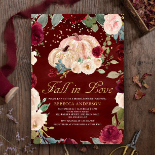 Invitación Ducha de novia de calabaza floral de oro de borgoñ