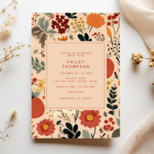 Invitación Ducha de novia de calabaza floral de otoño moderna