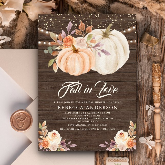 Invitación Ducha de novia de calabaza floral rústica de mader (Subido por el creador)