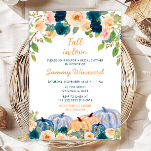 Invitación Ducha de Novia de Calabazas Azul Marino y Melocotó