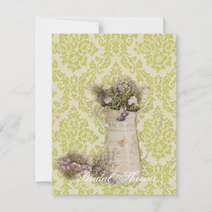 Invitación ducha de novia de campo floral con damasco verde m