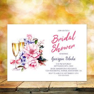 Invitación Ducha de novia de champán rosa floral