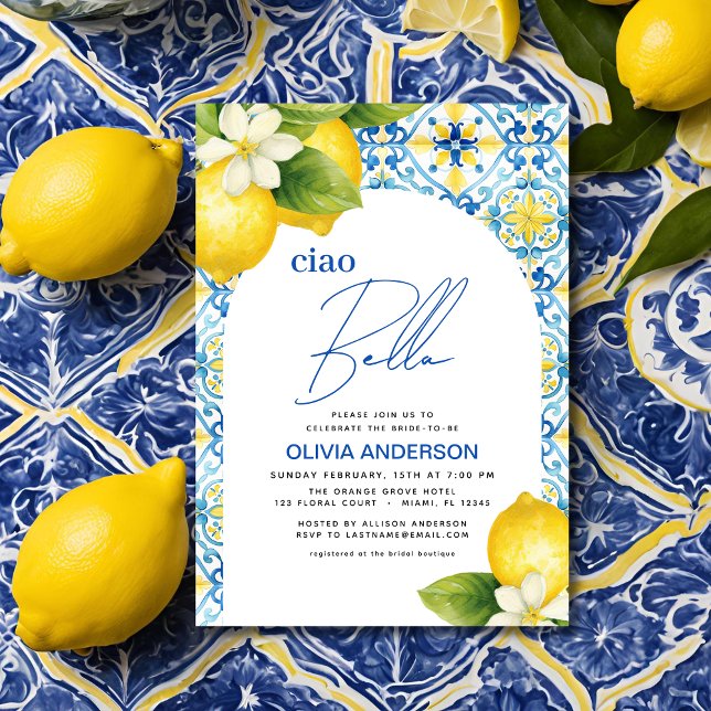 Invitación Ducha de novia de ciao bella limón azul italiano (Subido por el creador)