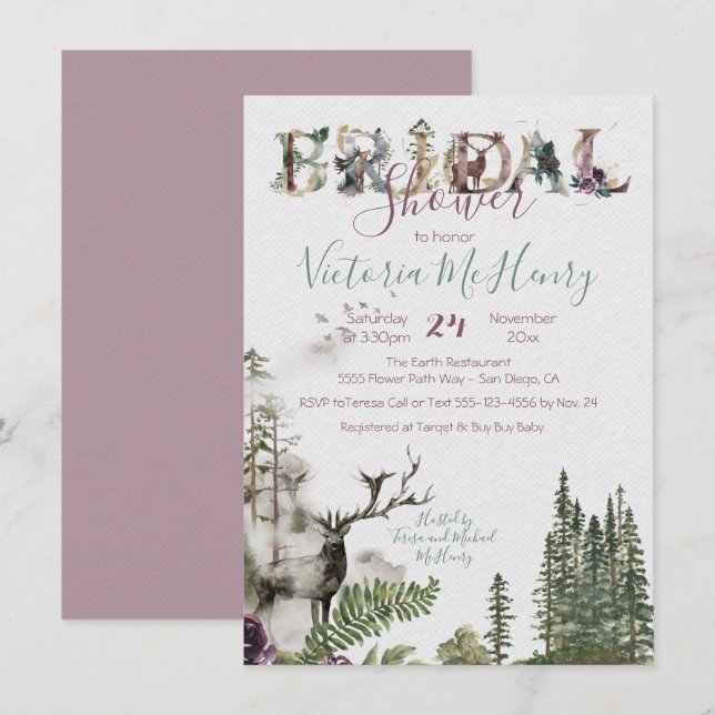 Invitación Ducha de novia de ciervo de selva acuática rusa (Anverso / Reverso)