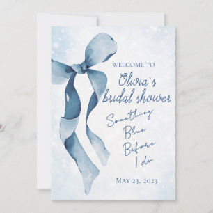Invitación Ducha de novia de cinta azul y blanca
