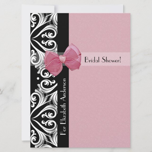 Invitación Ducha de novia de cinta rosa Damask parisina (Anverso)