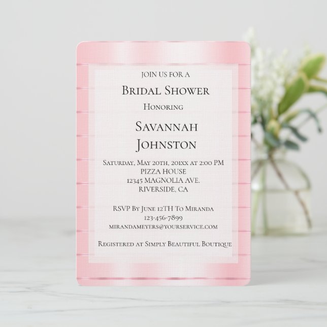 Invitación Ducha de novia de cinta rosa Rubor (Anverso de pie)
