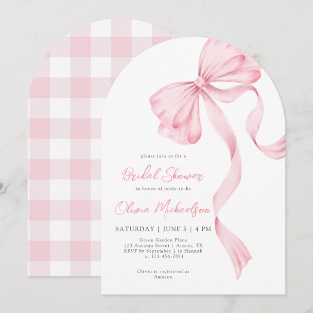 Invitación Ducha de novia de cinta rosada de vaca de Rubor (Anverso / Reverso)