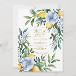 Invitación Ducha de novia de Citrus floral azul limón italian