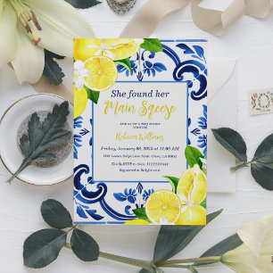 Invitación Ducha de novia de citrus limón de mosaico azul