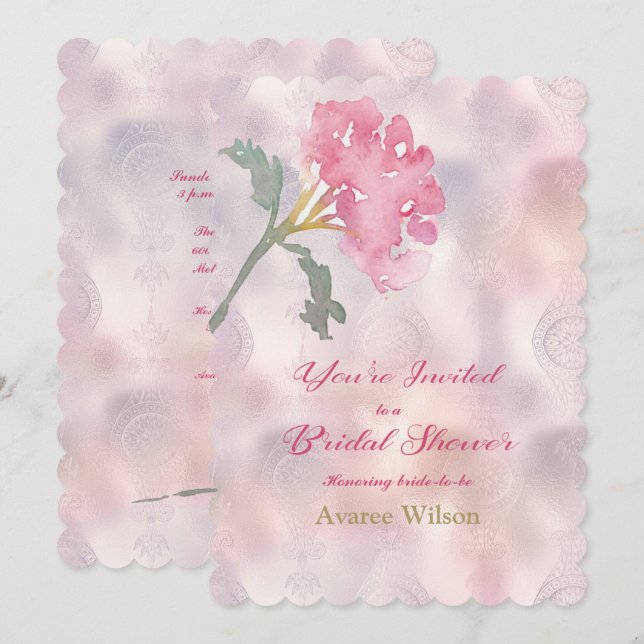 Invitación Ducha de novia de claveles rosados (Anverso / Reverso)