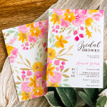 Invitación Ducha de novia de color amarillo rosa rosa pálido<br><div class="desc">Chimenea de novia color amarillo rosa rosa amarillo pálido Invitación,  con rosas rosadas pintadas a mano,  girasoles amarillos y otras lindas flores de jardín de bonito con un moderno cepillo de letras.</div>