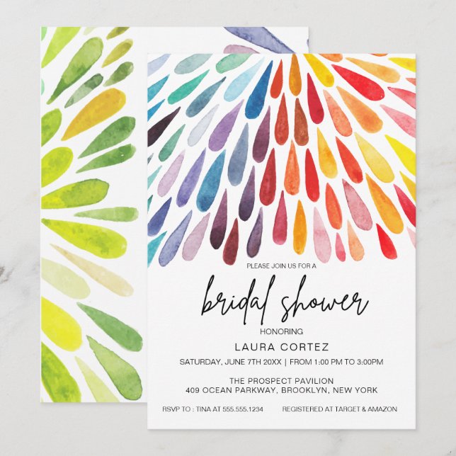 Invitación Ducha de novia de color arcoiris (Anverso / Reverso)