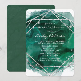 Invitación Ducha de novia de color de plata verde esmeralda