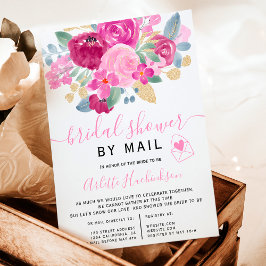 Invitación Ducha de novia de color floral de ciruela dorada p