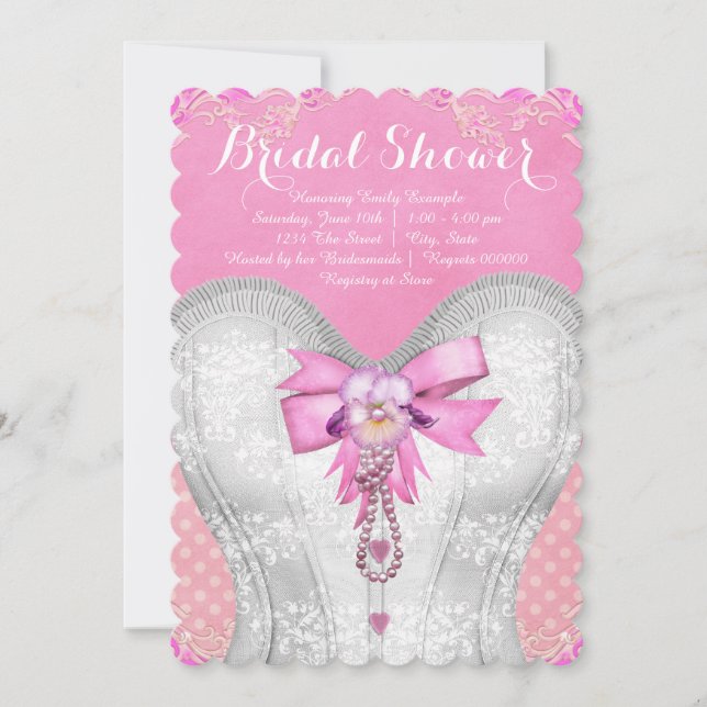 Invitación Ducha de novia de color rosa (Anverso)