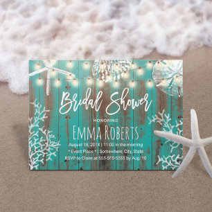 Invitación Ducha de novia de coral de playa Verde azulada rus