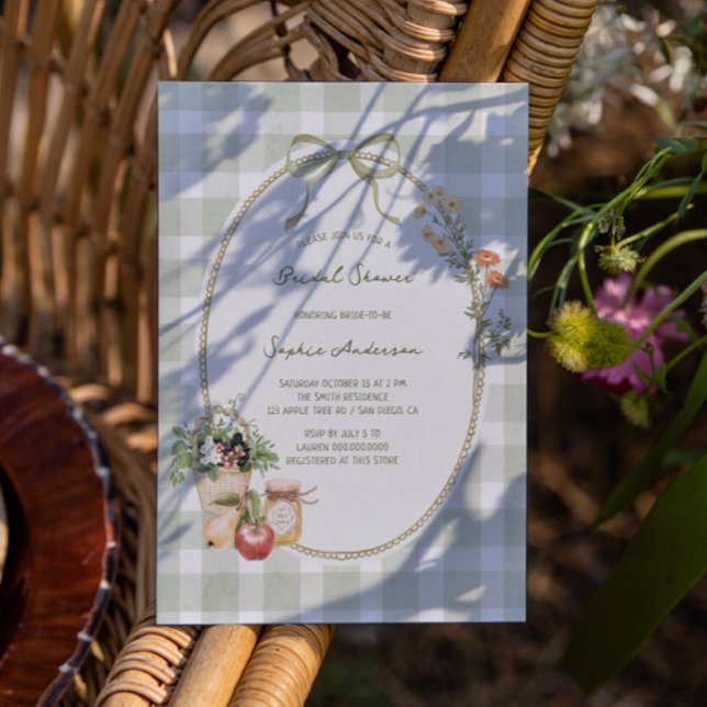 Invitación Ducha de novia de Cottage Green Gingham (Subido por el creador)
