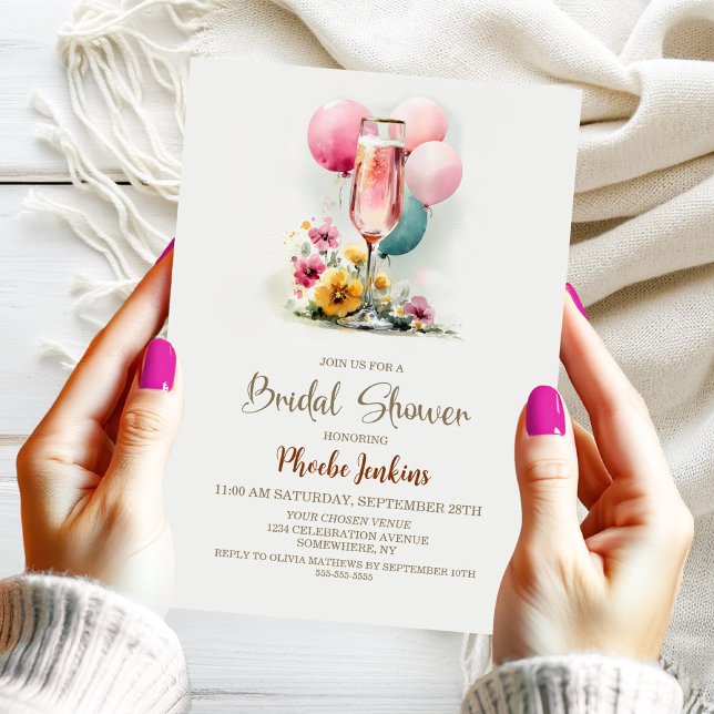 Invitación Ducha de novia de cristal de champagne rosa (Subido por el creador)