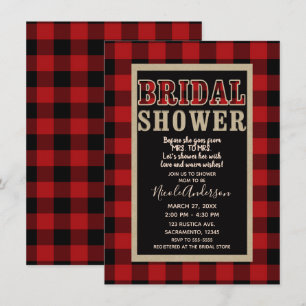 Invitación Ducha de Novia de Cuadro de Búfalo Rojo Negro Rúst