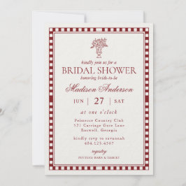 Invitación Ducha de novia de cuadros arlequín Merlot rojo