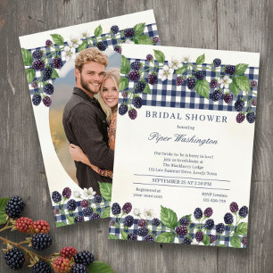 Invitación Ducha de novia de cuadros negros de mora enamorada
