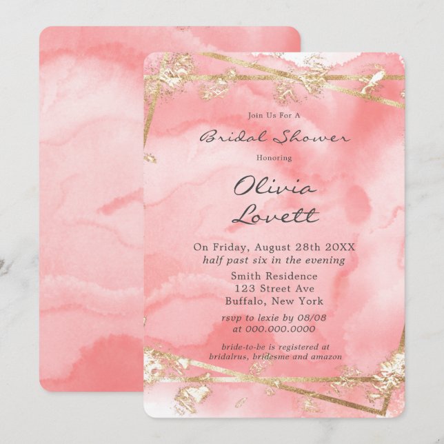 Invitación Ducha de novia de cuento de hadas de oro rosa de R (Anverso / Reverso)