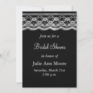Invitación Ducha de novia de cuero negro y blanco y encaje