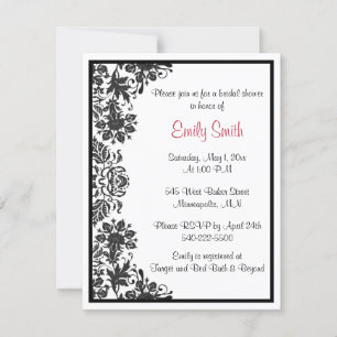 Invitación Ducha de novia de Damasco floral blanco y negro