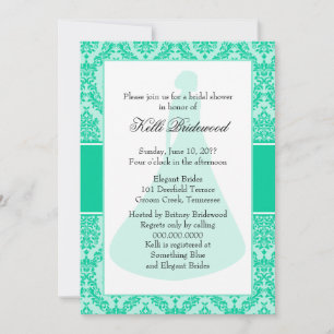 Invitación Ducha de novia de Damasco Verde del Caribe