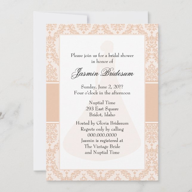 Invitación Ducha de novia de Damask de la arena del desierto (Anverso)