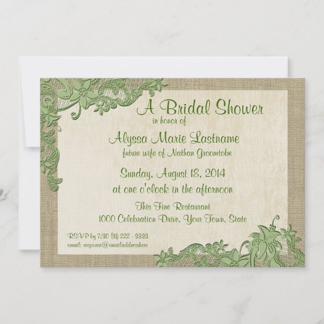 Invitación Ducha de novia de diseño de encaje de estilo vinta (Anverso)