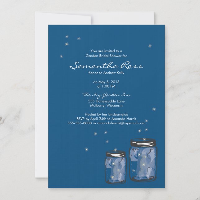 Invitación Ducha de novia de dos mason Jars & Fireflies (Anverso)