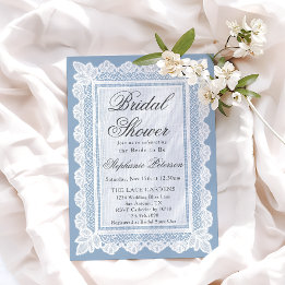 Invitación Ducha de Novia de Encaje Azul Polvoriento Vintage