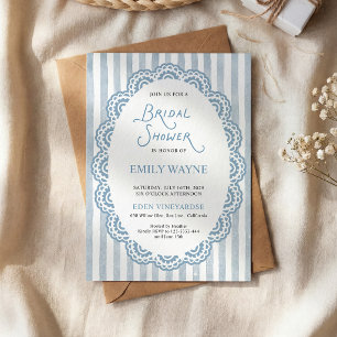 Invitación Ducha de Novia de Encaje Azul Vintage