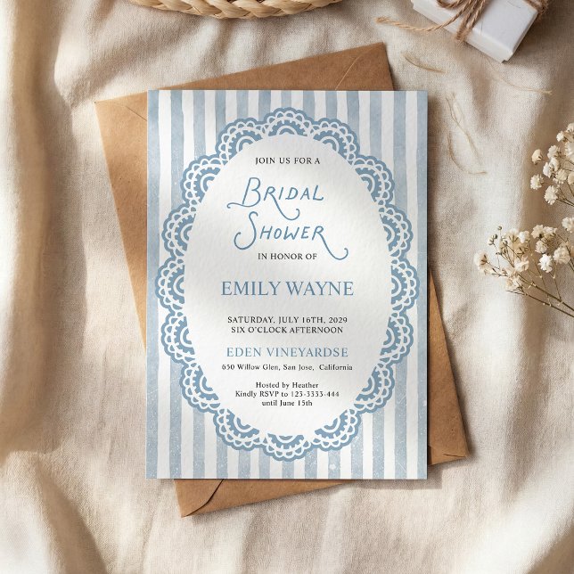 Invitación Ducha de Novia de Encaje Azul Vintage (Subido por el creador)