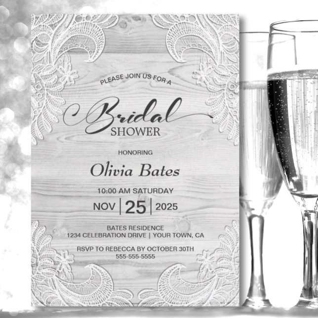 Invitación Ducha de Novia de Encaje Blanco de Madera (Subido por el creador)