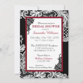 Invitación Ducha de novia de encaje blanco y rojo negro