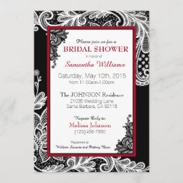 Invitación Ducha de novia de encaje blanco y rojo negro