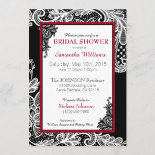 Invitación Ducha de novia de encaje blanco y rojo negro