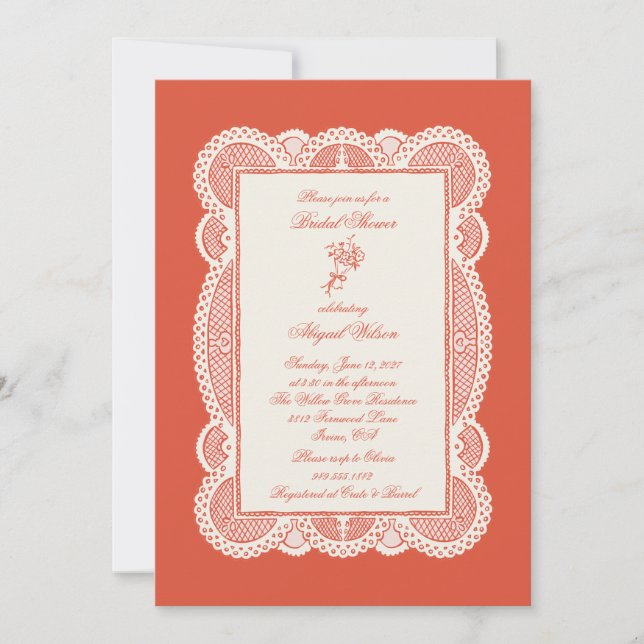 Invitación Ducha de Novia de Encaje de Papel (Anverso)