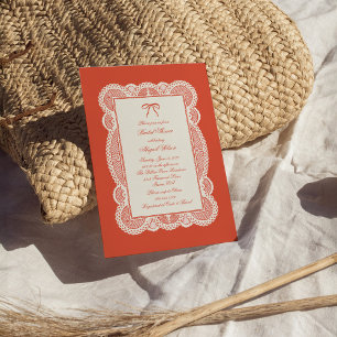 Invitación Ducha de Novia de Encaje de Papel Rojo Tomate