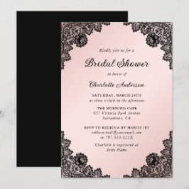 Invitación Ducha de novia de encaje floral negro y Rubor