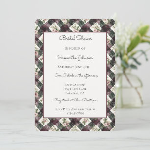 Invitación Ducha de novia de encaje negro borgoña floral rosa