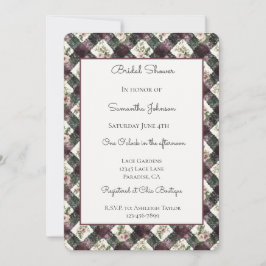 Invitación Ducha de novia de encaje negro borgoña floral rosa