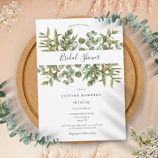 Invitación Ducha de novia de eucalipto del bosque (Woodland Eucalyptus Greenery Bridal Shower Invitation)