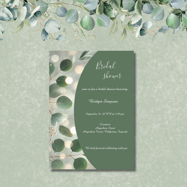 Invitación Ducha de novia de Eucalipto Verde Sage romántico (Subido por el creador)