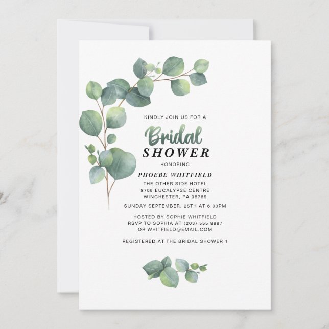 Invitación Ducha de Novia de Eucalipto Verde Suculento (Anverso)